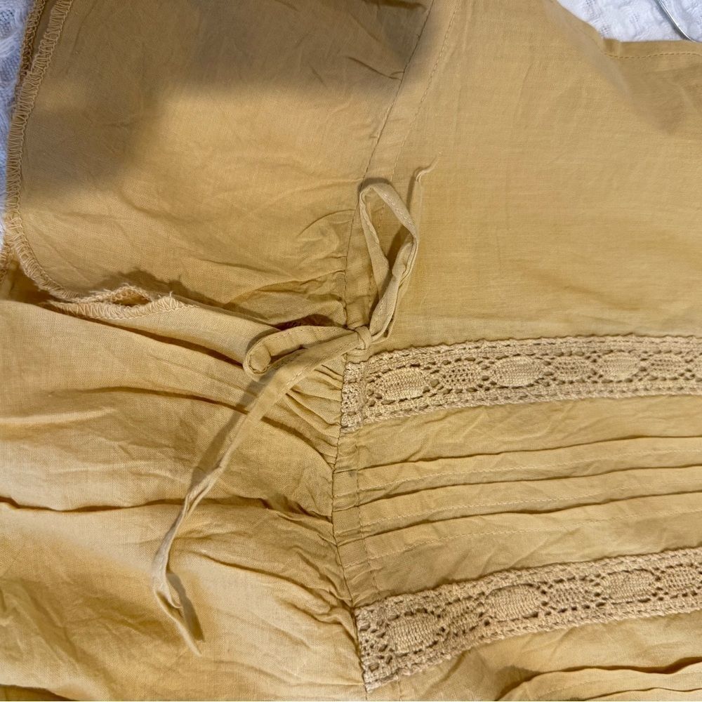 New Vintage Advance Apparels Creek Mustard Button-Down Peplum Blouse with lace - Picture 7 of 8